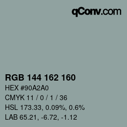 Color code: RGB 144 162 160 | qconv.com