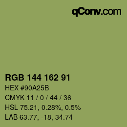Farbcode: RGB 144 162 91 | qconv.com