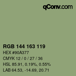 Código de color: RGB 144 163 119 | qconv.com