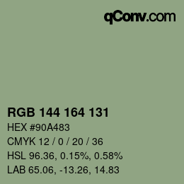 颜色代码: RGB 144 164 131 | qconv.com