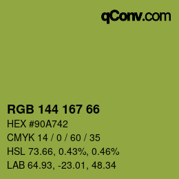 Color code: RGB 144 167 66 | qconv.com