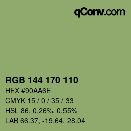 Color code: RGB 144 170 110 | qconv.com