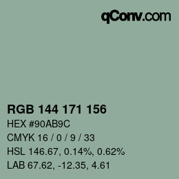 Color code: RGB 144 171 156 | qconv.com
