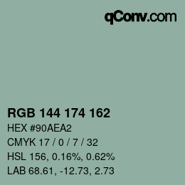 Color code: RGB 144 174 162 | qconv.com