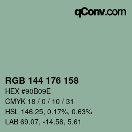 Color code: RGB 144 176 158 | qconv.com