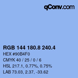 カラーコード: RGB 144 180.8 240.4 | qconv.com