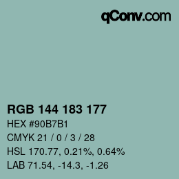 颜色代码: RGB 144 183 177 | qconv.com