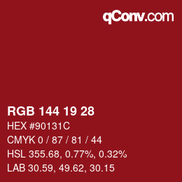 颜色代码: RGB 144 19 28 | qconv.com