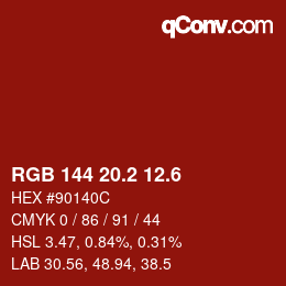 カラーコード: RGB 144 20.2 12.6 | qconv.com