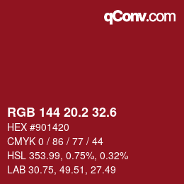 カラーコード: RGB 144 20.2 32.6 | qconv.com