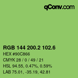 カラーコード: RGB 144 200.2 102.6 | qconv.com