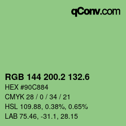 カラーコード: RGB 144 200.2 132.6 | qconv.com