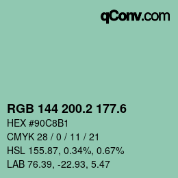カラーコード: RGB 144 200.2 177.6 | qconv.com