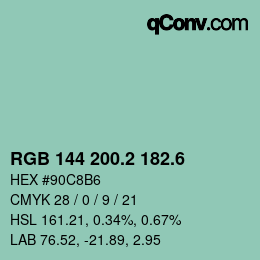 カラーコード: RGB 144 200.2 182.6 | qconv.com