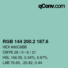カラーコード: RGB 144 200.2 187.6 | qconv.com