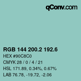 カラーコード: RGB 144 200.2 192.6 | qconv.com