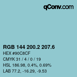 カラーコード: RGB 144 200.2 207.6 | qconv.com