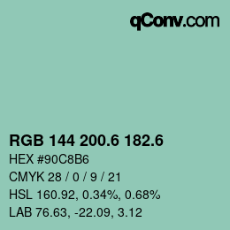 カラーコード: RGB 144 200.6 182.6 | qconv.com