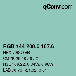 カラーコード: RGB 144 200.6 187.6 | qconv.com