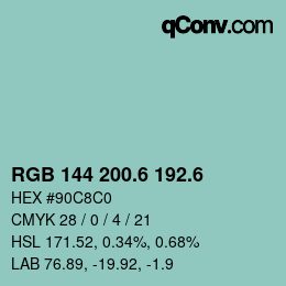 カラーコード: RGB 144 200.6 192.6 | qconv.com