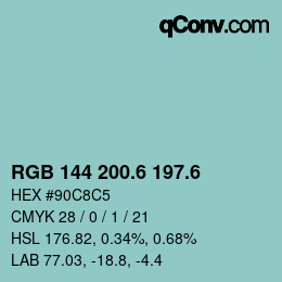 カラーコード: RGB 144 200.6 197.6 | qconv.com