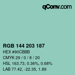 颜色代码: RGB 144 203 187 | qconv.com