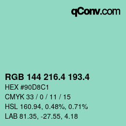 カラーコード: RGB 144 216.4 193.4 | qconv.com