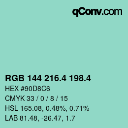 カラーコード: RGB 144 216.4 198.4 | qconv.com