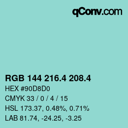 カラーコード: RGB 144 216.4 208.4 | qconv.com