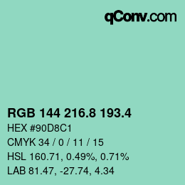 カラーコード: RGB 144 216.8 193.4 | qconv.com