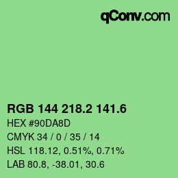 カラーコード: RGB 144 218.2 141.6 | qconv.com