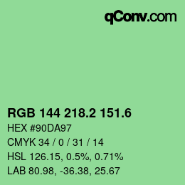 カラーコード: RGB 144 218.2 151.6 | qconv.com