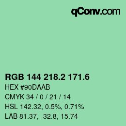 カラーコード: RGB 144 218.2 171.6 | qconv.com