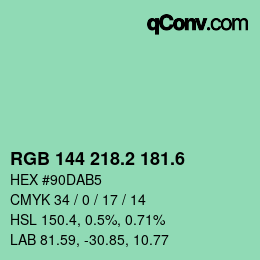 カラーコード: RGB 144 218.2 181.6 | qconv.com