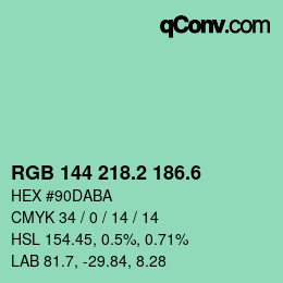 カラーコード: RGB 144 218.2 186.6 | qconv.com