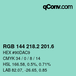 カラーコード: RGB 144 218.2 201.6 | qconv.com