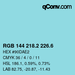 カラーコード: RGB 144 218.2 226.6 | qconv.com