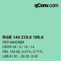 カラーコード: RGB 144 218.6 186.6 | qconv.com