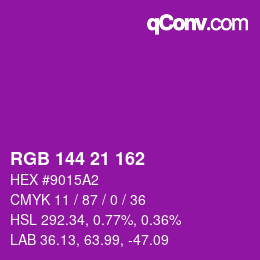 Color code: RGB 144 21 162 | qconv.com