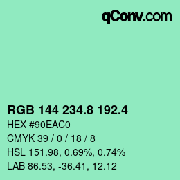 カラーコード: RGB 144 234.8 192.4 | qconv.com