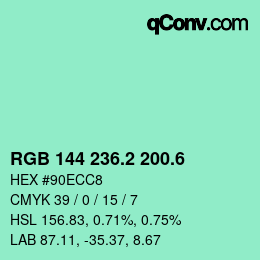カラーコード: RGB 144 236.2 200.6 | qconv.com
