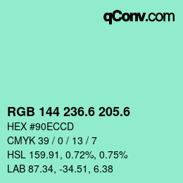 カラーコード: RGB 144 236.6 205.6 | qconv.com