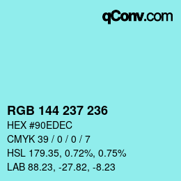 Color code: RGB 144 237 236 | qconv.com