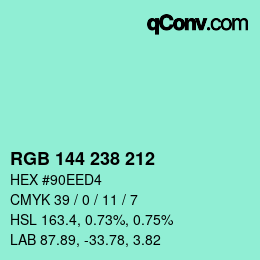 Color code: RGB 144 238 212 | qconv.com