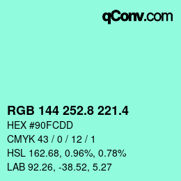 カラーコード: RGB 144 252.8 221.4 | qconv.com