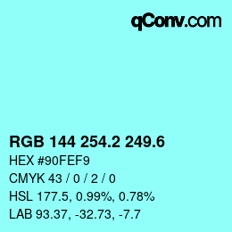 カラーコード: RGB 144 254.2 249.6 | qconv.com