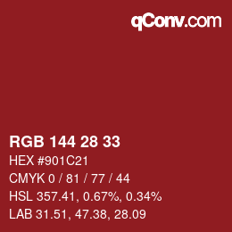 カラーコード: RGB 144 28 33 | qconv.com