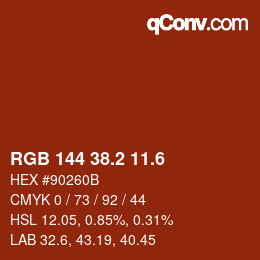 カラーコード: RGB 144 38.2 11.6 | qconv.com