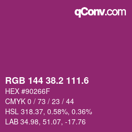 カラーコード: RGB 144 38.2 111.6 | qconv.com