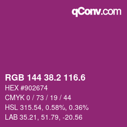 カラーコード: RGB 144 38.2 116.6 | qconv.com